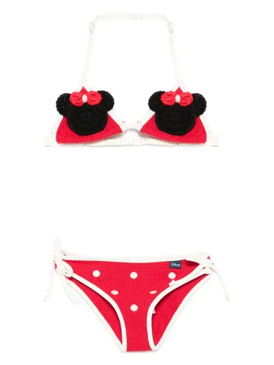 Mc2 Saint Barth Kids' Minnie-patch Polka-dot Bikini In Red