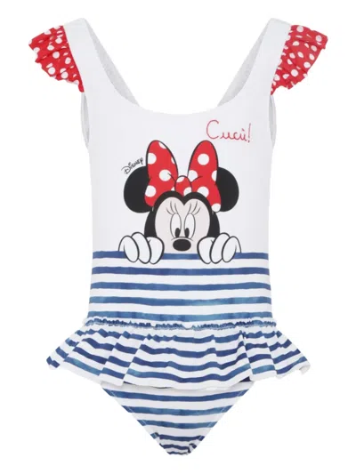 Mc2 Saint Barth Kids' Minnie-print Swimsuit In White
