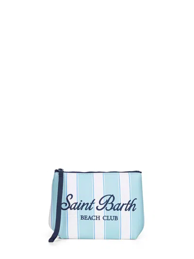 Mc2 Saint Barth Mint And White Aline Striped-print Clutch Bag