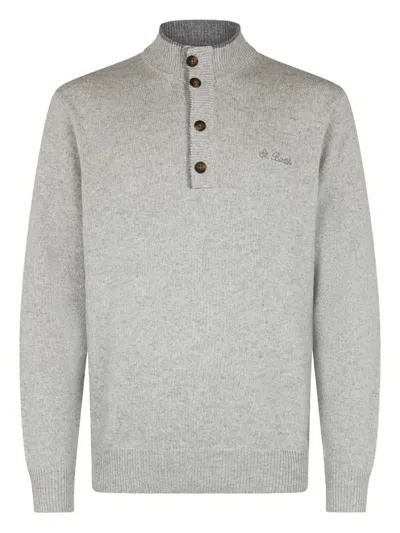 Mc2 Saint Barth Mock-neck Button Sweater In Gray
