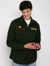 Mc2 Saint Barth Moleskin Overshirt With Peace In St. Barth Embroidery In Green