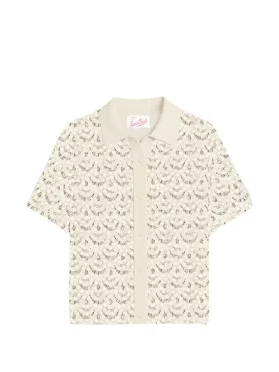 Mc2 Saint Barth Monet Sequin-embellished Crochet-effect Shirt In Neutral
