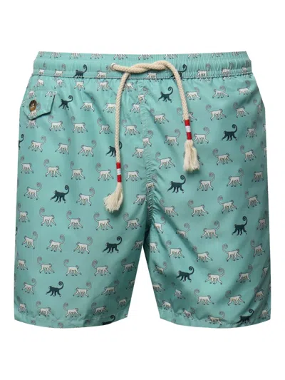 Mc2 Saint Barth Monkey-print Drawstring Swim Shorts In Blue