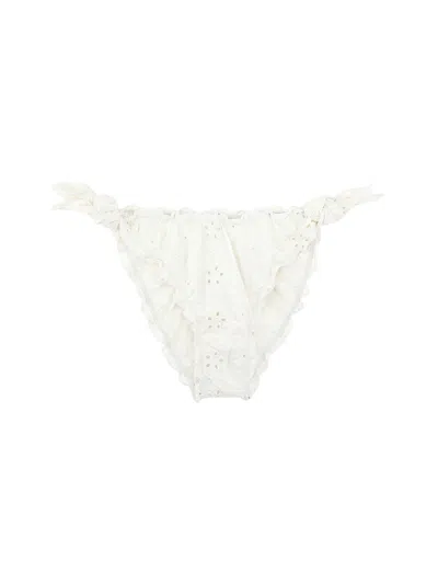 Mc2 Saint Barth Embroidered-eyelet Bikini Bottoms In White
