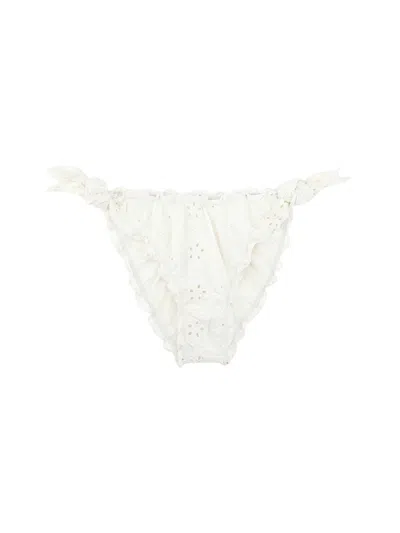 Mc2 Saint Barth Embroidered-eyelet Bikini Bottoms In White