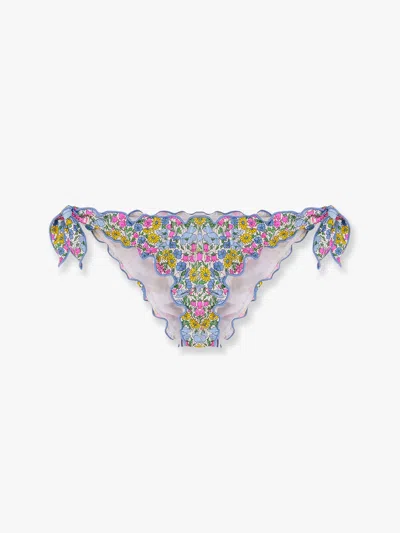 Mc2 Saint Barth Moon Bikini Slip With Poppy And Daisy Print In Blue