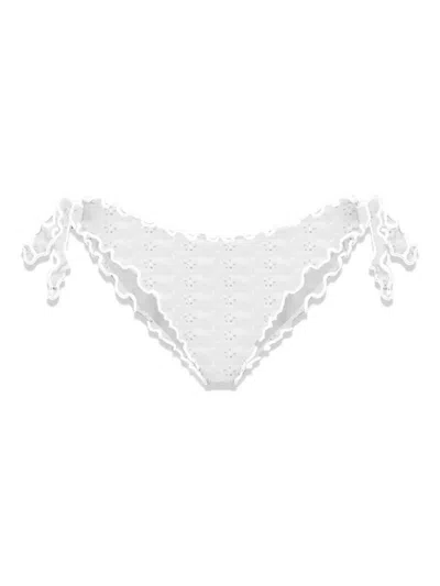 Mc2 Saint Barth Eyelet-embroidered Ruffled Bikini Bottom In White