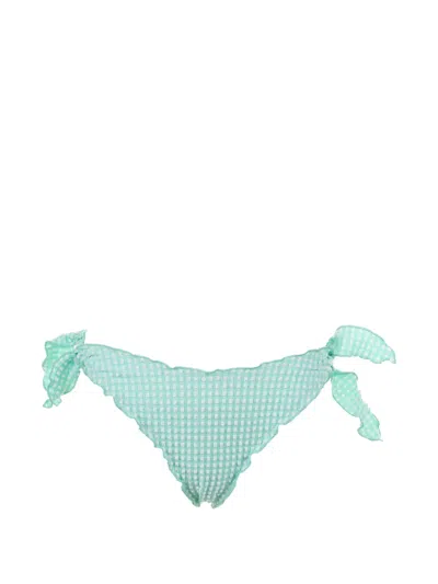 Mc2 Saint Barth Moon Seersucker Gingham Side-tie Bikini Bottoms In Green