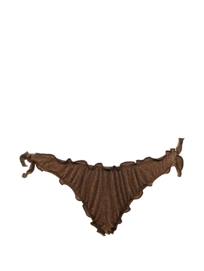 Mc2 Saint Barth Moon Seersucker Ruffled-trim Bikini Bottoms In Brown