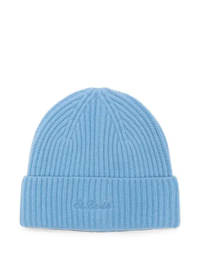 Mc2 Saint Barth Moss Ribbed-knit Embroidered-logo Beanie Hat In Blue