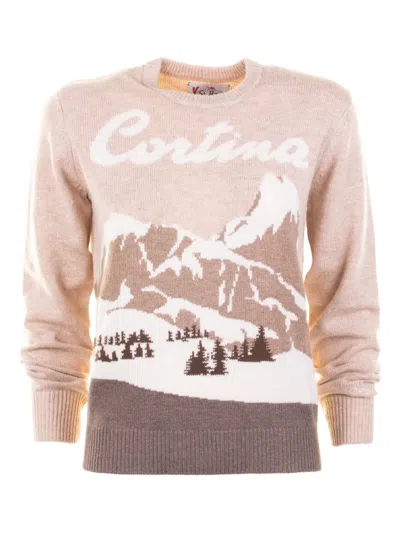 Mc2 Saint Barth Mountain Intarsia Crew Neck Sweater In Neutral