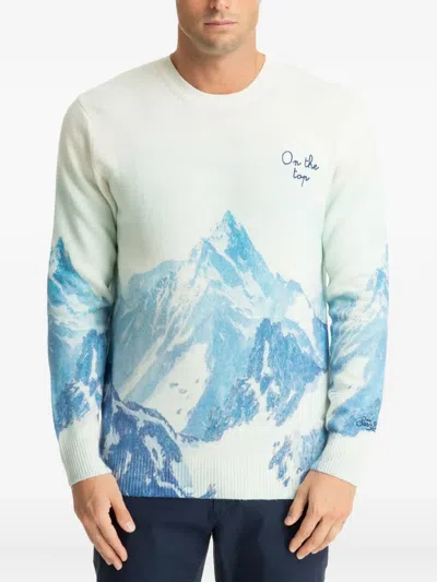Mc2 Saint Barth Mountain-print Crew-neck Sweater In White