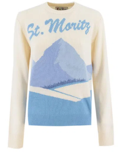 Mc2 Saint Barth Mountain-print Fleece Sweatshirt In White