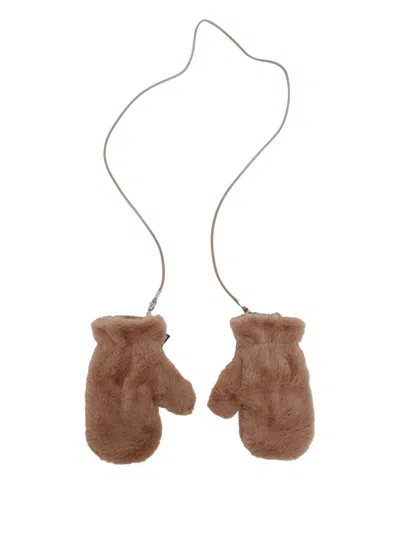 Mc2 Saint Barth Kids' Muffy Faux-fur Mittens In Brown