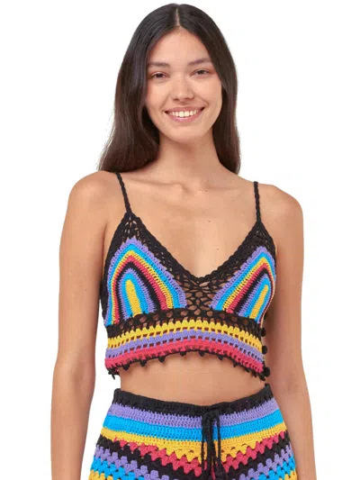 Mc2 Saint Barth Multicolor Crochet Top In Black
