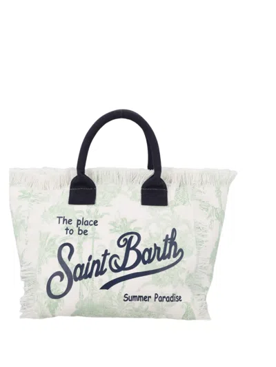 Mc2 Saint Barth Multicolor Leafy Pattern Fringed Tote Bag In White