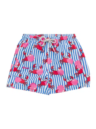 Mc2 Saint Barth Kids' Big Babol-print Striped Swim Shorts In Blue