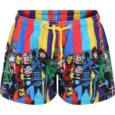 Mc2 Saint Barth Kids' Multicolor Swim Shorts For Boy With Marvel Superheroes Print And Logo