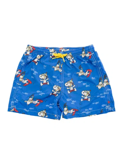 Mc2 Saint Barth Kids' Multicolor Swim Shorts With All-over Scuba Snoopy Print In Fabric Baby In Blu