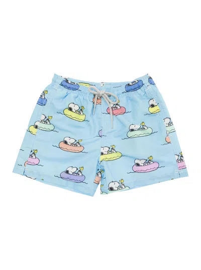 Mc2 Saint Barth Kids' Multicolor Swim Shorts With All-over Snoopy Print In Fabric Baby In Light Blue