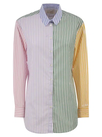 Mc2 Saint Barth Multicolour Striped Cotton Shirt With Back Embroidery