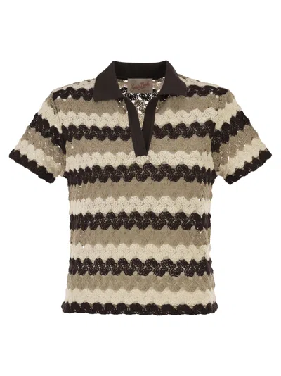 Mc2 Saint Barth Multicolour Striped Crochet Lace Polo Shirt
