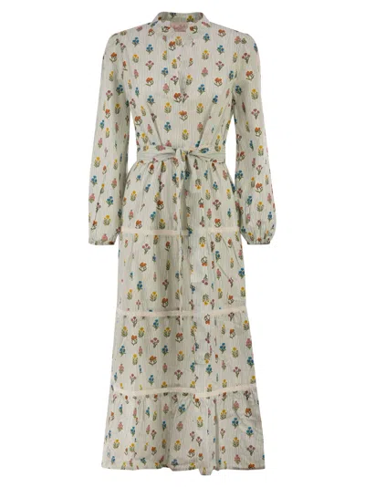 Mc2 Saint Barth Mumbai - Cotton Midi Dress With Floral Print And Belt In Multi