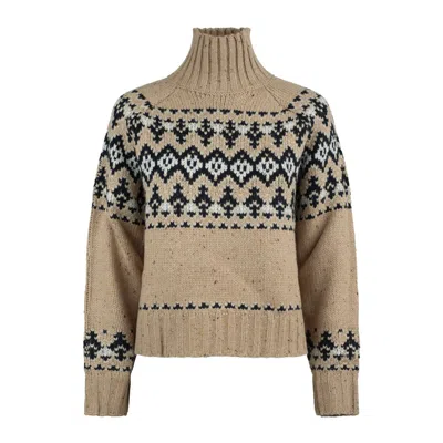 MC2 SAINT BARTH MC2 SAINT BARTH MYRA DONEGAL SWEATER IN BEIGE WOOL BLEND WITH FAIR ISLE JACQUARD