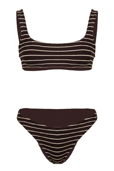 Mc2 Saint Barth Naima And Elise Crinkle Beach Stripes Bikini Chocolate In Multi