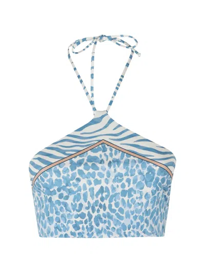 Mc2 Saint Barth Nairobi Animal-print Bikini Top In Blue