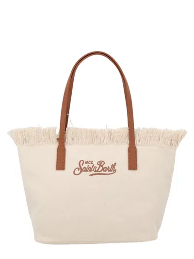 Mc2 Saint Barth Natural City Medium Fringed Tote Bag In White
