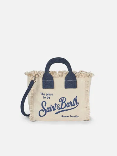 Mc2 Saint Barth Natural Cotton Canvas Mini Vanity Bag In White