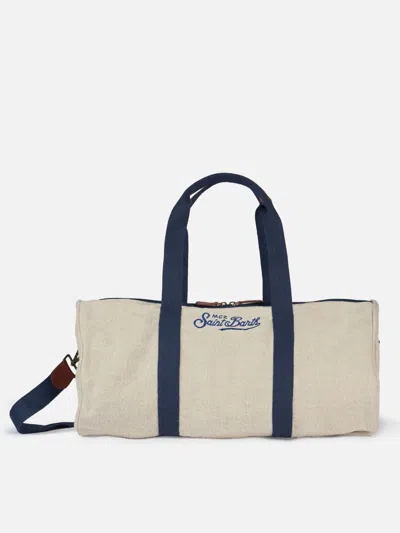 Mc2 Saint Barth Natural Linen Travel Duffle Bag Jetleg In White