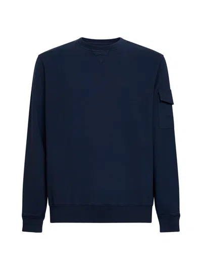 Mc2 Saint Barth Navy Blue Cotton Fleece Chester Sweatshirt With Patch Pocket