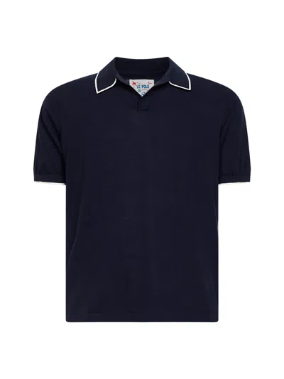 Mc2 Saint Barth Navy Blue Cotton Knit Sloan Buttonless Polo Shirt