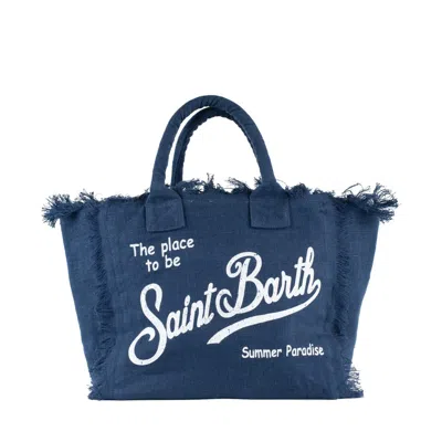 Mc2 Saint Barth Navy Blue Linen Shoulder Bag