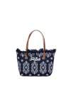 Mc2 Saint Barth Navy Blue Rectangular Tote Bag With Embroidered Details In Multi