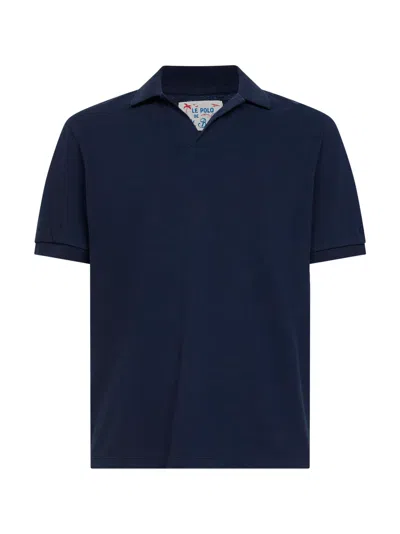 Mc2 Saint Barth Navy Blue Stretch Cotton Piquet Charles Buttonless Polo Shirt