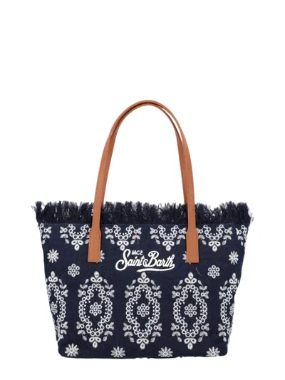 Mc2 Saint Barth Navy City Medium Fringed Tote Bag In Blue