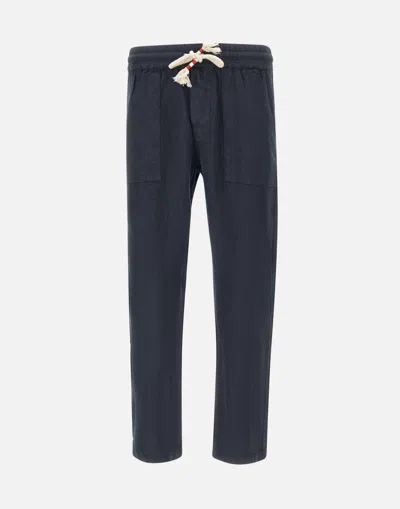 Mc2 Saint Barth Navy Linen Trousers With Drawstring In Blue