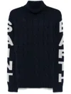 Mc2 Saint Barth Man Navy Blue Cable Knit Sweater Fisherman With Saint Barth Jacquard In Blue