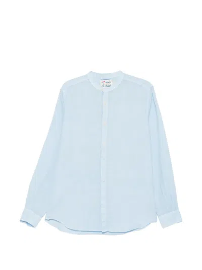 Mc2 Saint Barth Naxos Mandarin-collar Long-sleeve Shirt In Blue