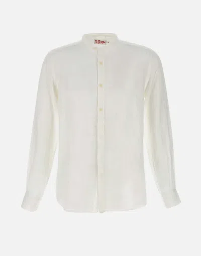 Mc2 Saint Barth Naxos Linen Shirt With Mandarin Collar In Neutral