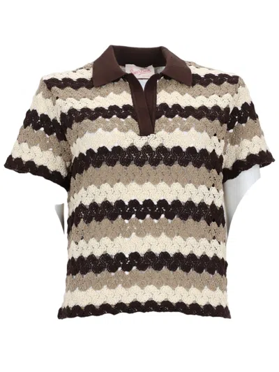 Mc2 Saint Barth Neutral Crochet Wavy Striped Polo Shirt In Blue