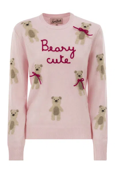 Mc2 Saint Barth Pink Wool Blend New Queen Embroidered Sweater