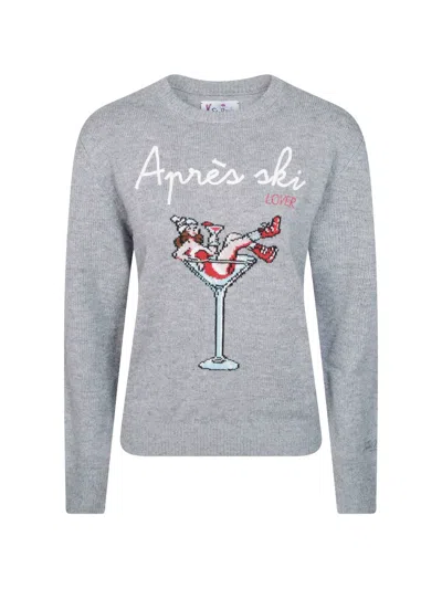 Mc2 Saint Barth New Queen Crewneck Sweater With Girl In Glass Jacquard In Gray