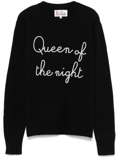 Mc2 Saint Barth Wool And Cashmere Blend Sweater With Embroidery Queen Of The Night In Black