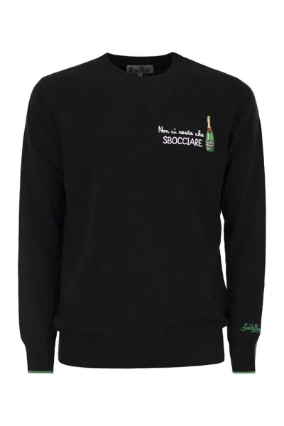 Mc2 Saint Barth Non Ci Resta Che Sbocciare Sweater In Wool And Cashmere Blend In Black