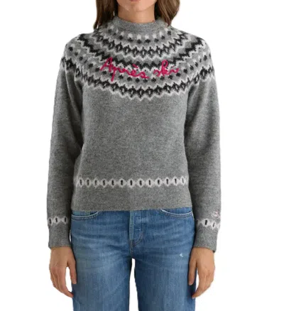 Mc2 Saint Barth Nordic Knit Sweatshirt With Embroidered Script Detail In Gray