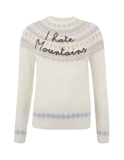 Mc2 Saint Barth Nordic-inspired Cream Sweater With Embroidered Detail In Animal Print
